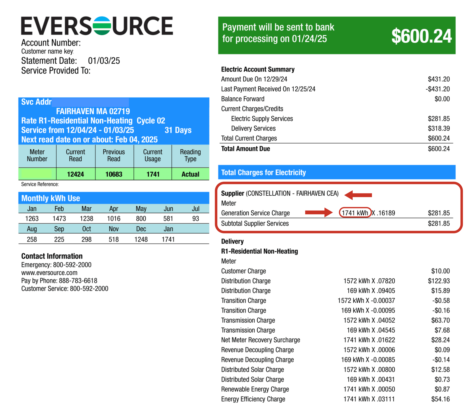 Electric Bill - Eversource pg 1